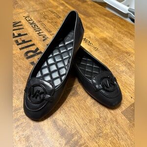 Michael Kors Black Quilted Leather Logo Ballet Flats Size 8.5